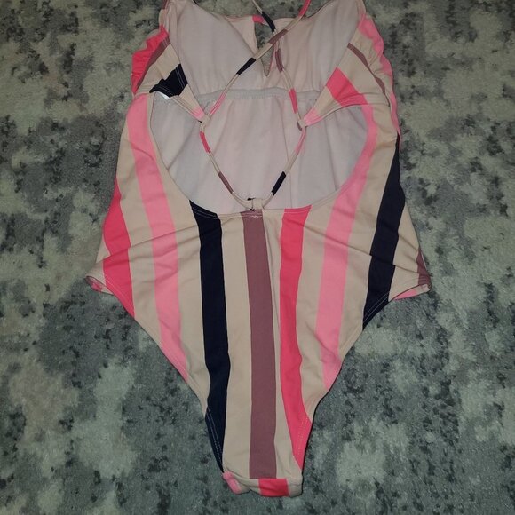 Xhilaration | Pink Striped One Piece Swimsuit Med - Picture 5 of 7